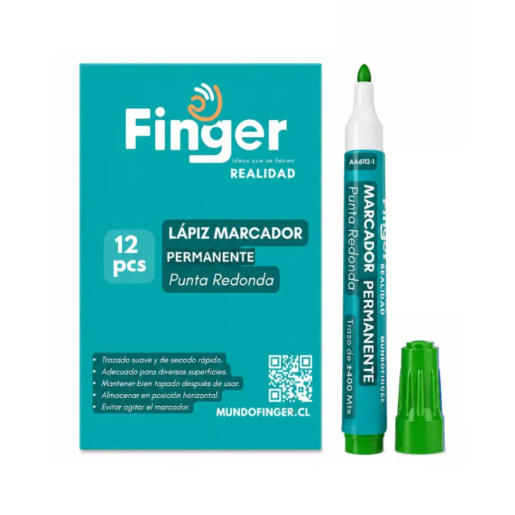 Marcador permanente verde punta redonda - Finger / AA6112