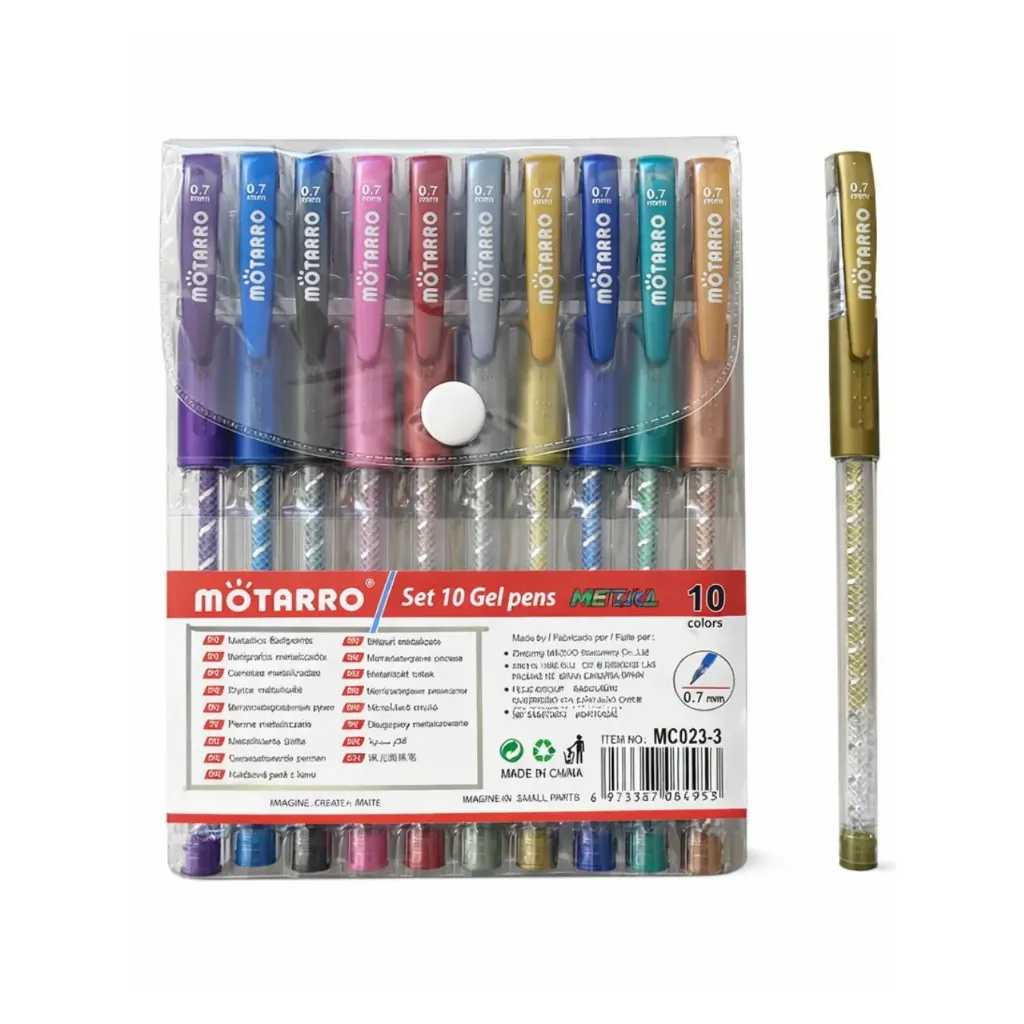 LÁPIZ/GEL 10 COLORES GLITER MOTARRO