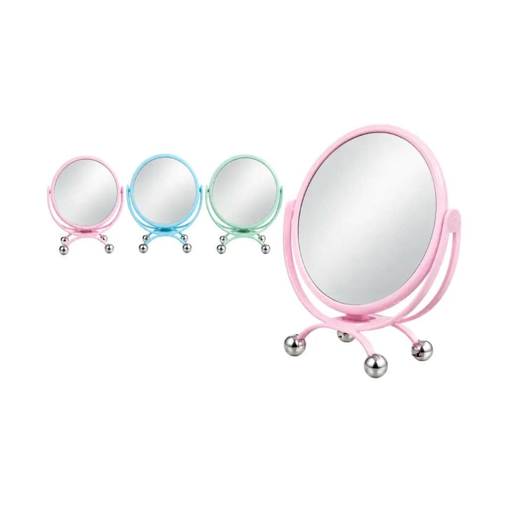 [1491] ESPEJO PEDESTAL DOBLE REDONDO PLASTICO COLOR
