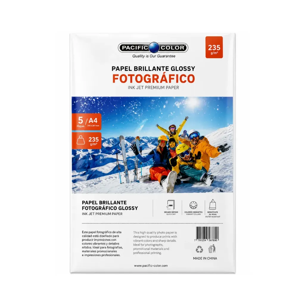 Pack 20 hojas Papel fotográfico glossy tamaño A4 235 gramos - Pacific Color