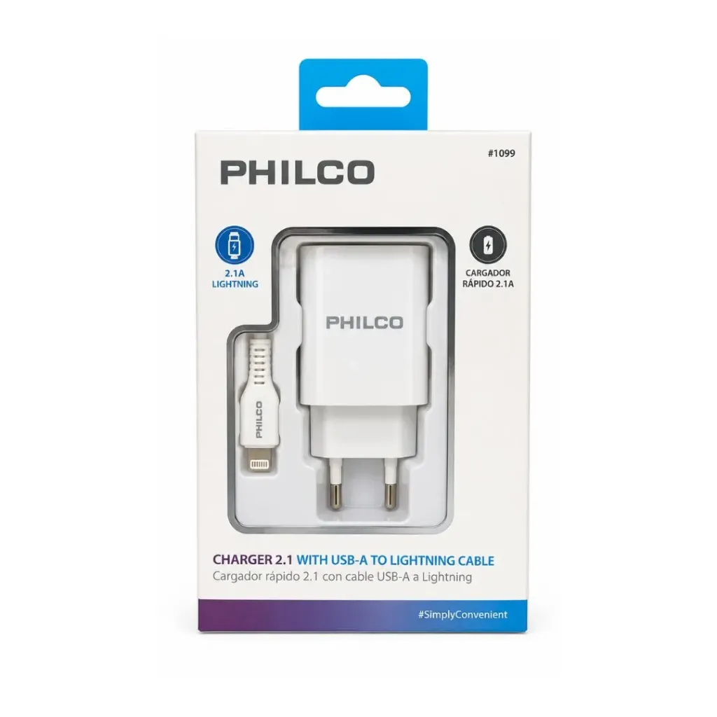 CARGADOR USB IPHONE 2.1A BCO R1090 - Philco
