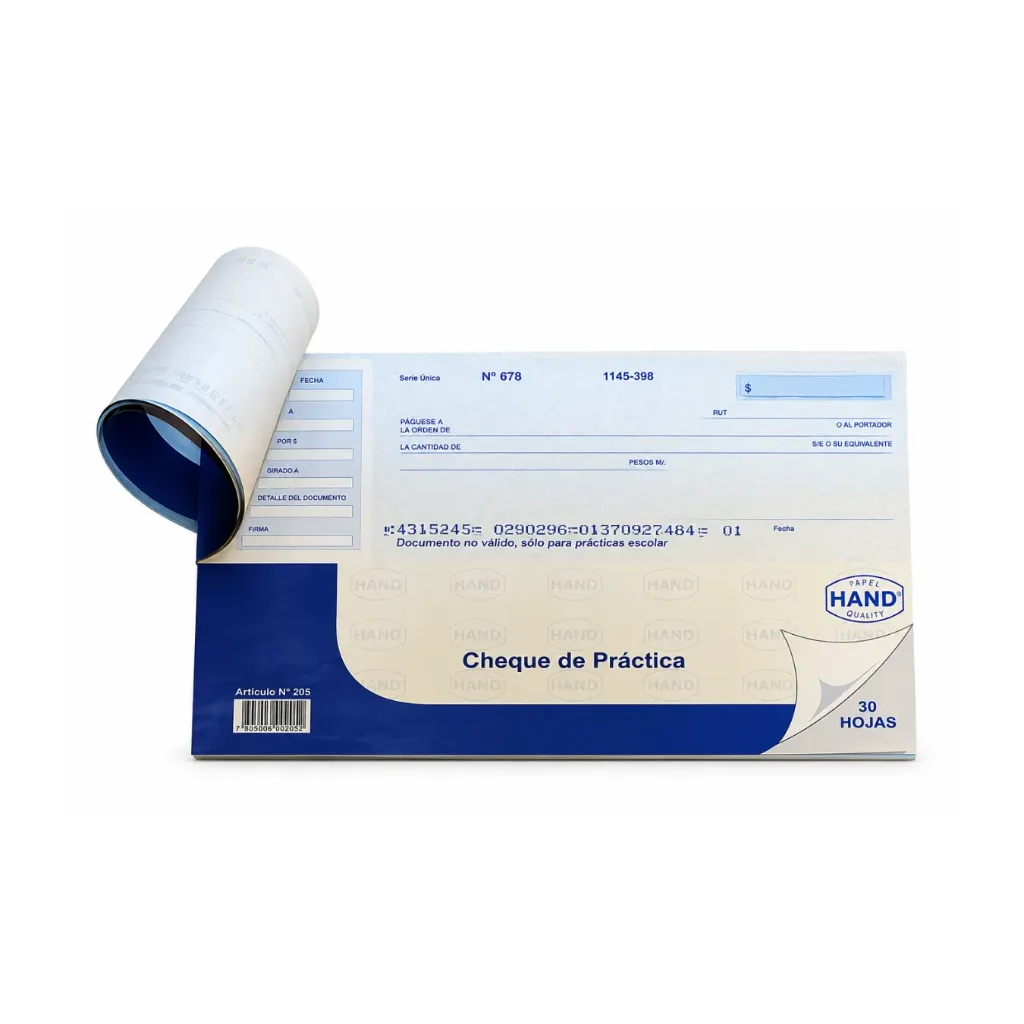 [2109] TALONARIO CHEQUE PRÁCTICA ESCOLAR 30 HJ - Hand