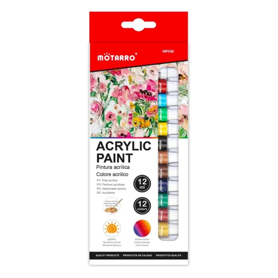 [2435] Set acrílicos tubo 12ml 12 colores - Motarro