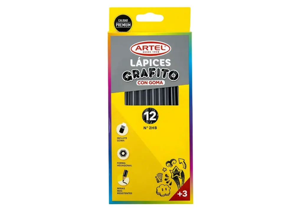 Set 12 lápiz grafito N°2 hexagonal con goma - Artel