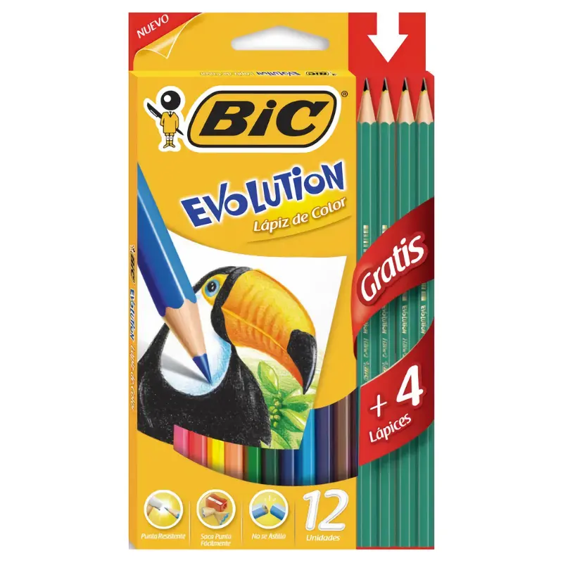Lápiz evolution 12 colores 4 grafito - Bic