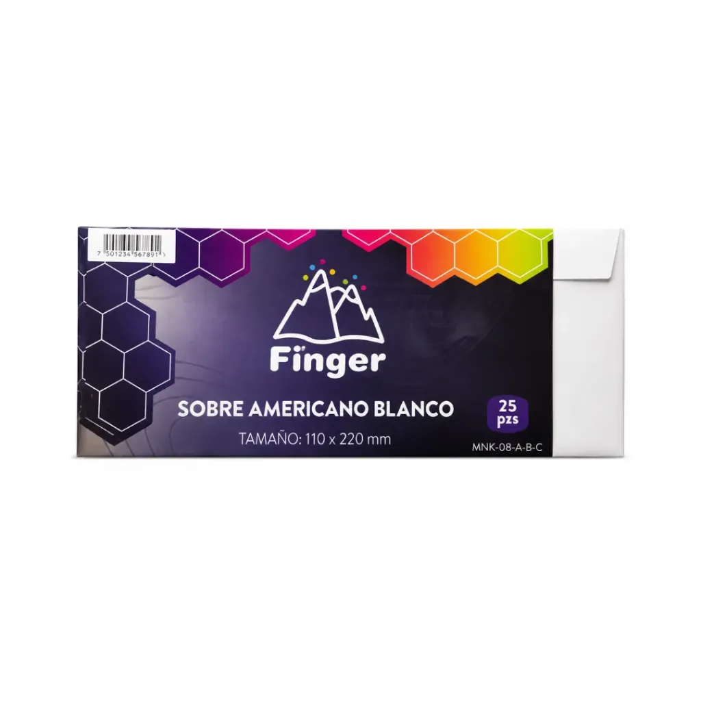 [784] Pack 25 unidades Sobre americano blanco 23.5x10cm - Finger / AA3507