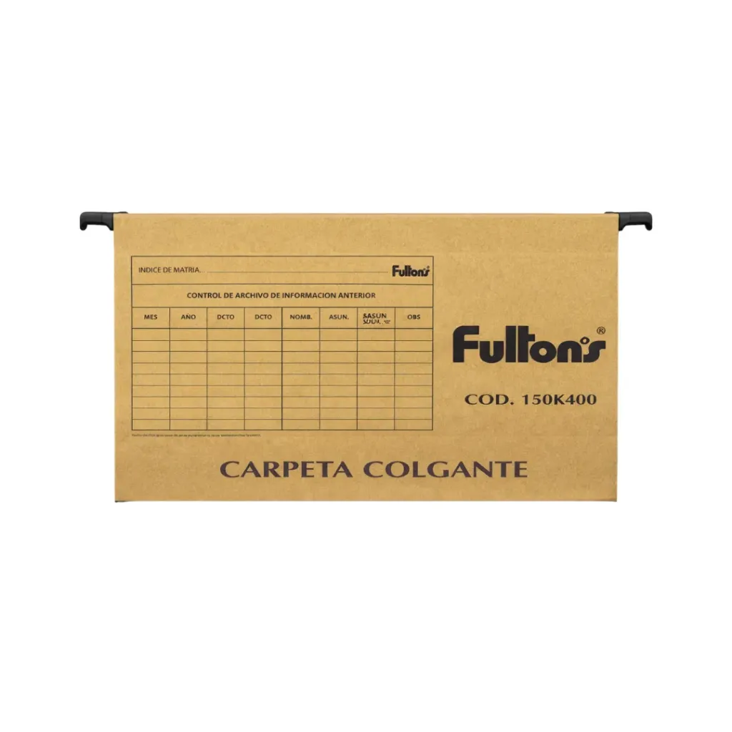 Carpetas cartón colgante gancho plástico crudo - Fultons