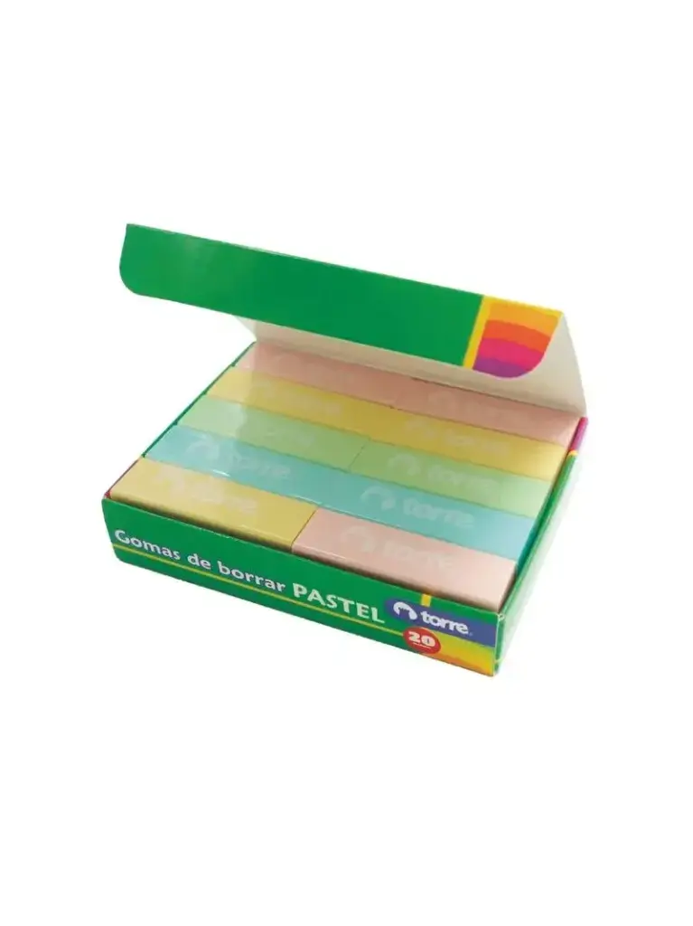 Goma borrar colores pasteles 20 unidades - Torre