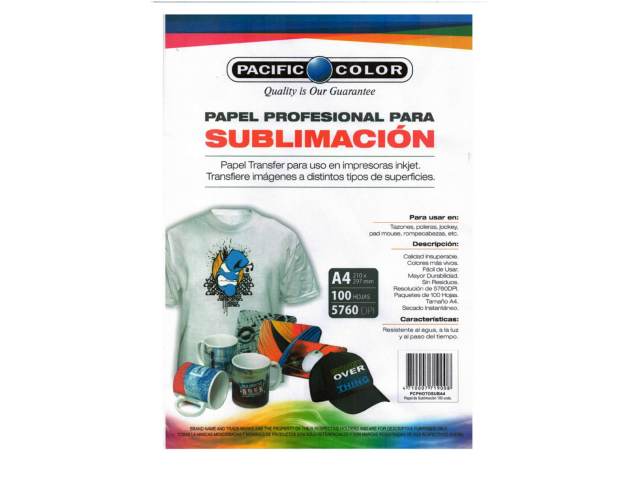 [2986] PAPEL PACIFIC/COLOR A4 SUBLIMACION  X100 HJ