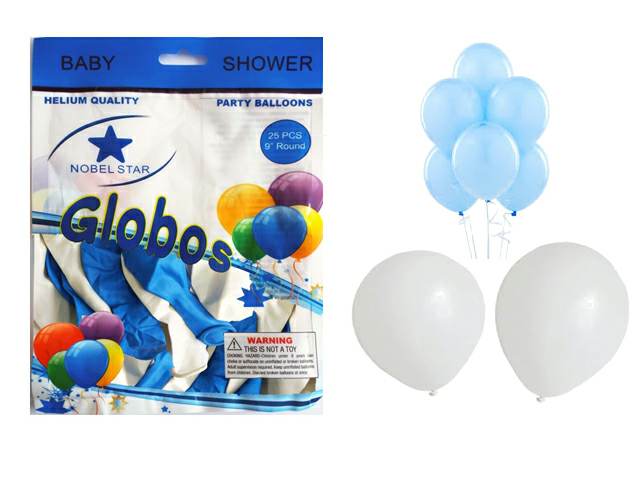 [3075] GLOBO BCO/CELESTE BIG Nº9 LISO BB/SHOWER 25 UNDS