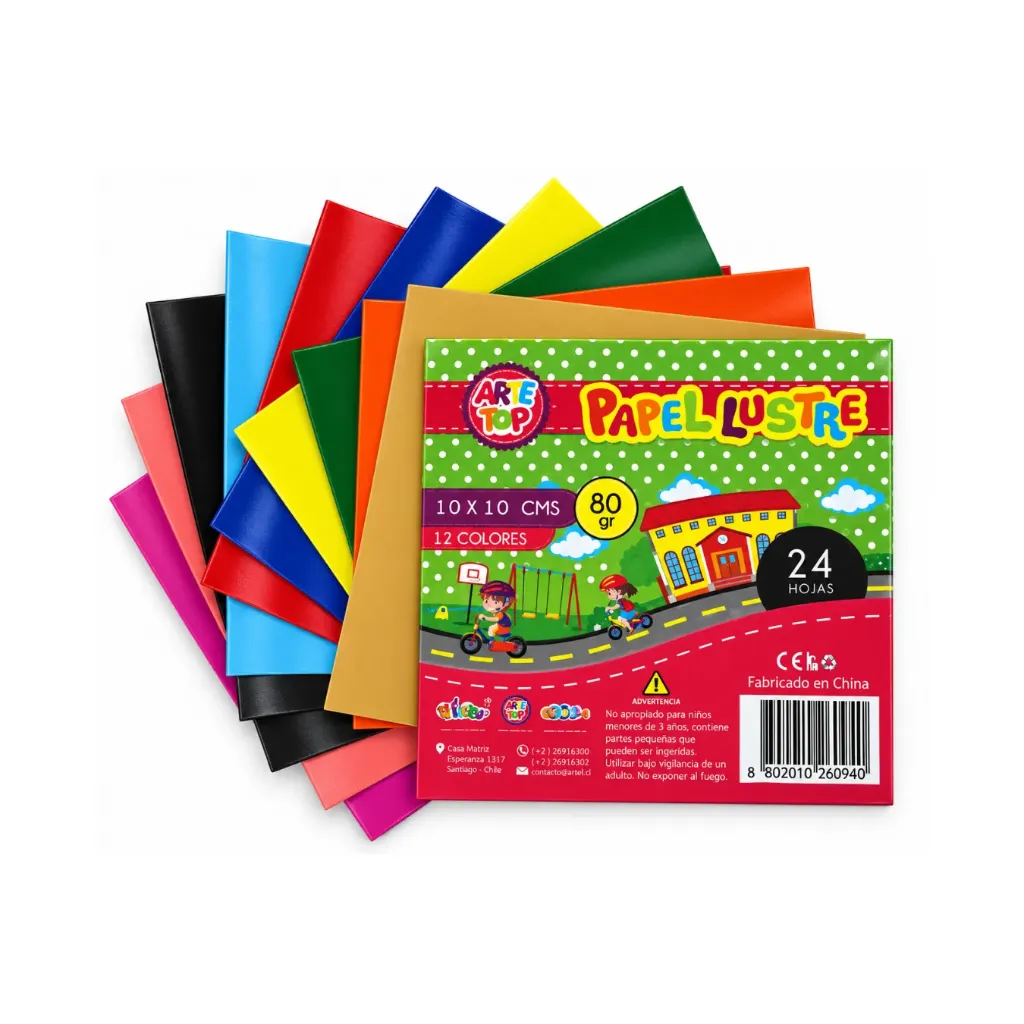 PAPEL LUSTRE FAJA COUCHE 24 H 10X10 CM 12 COLORES