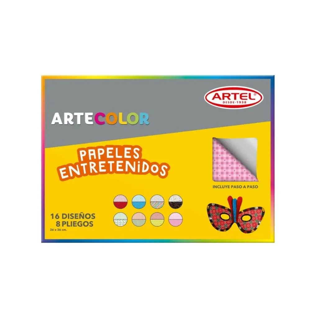 [3125] Block papel lustre entretenido 8 hojas 16 diseños 26x35 - Artel