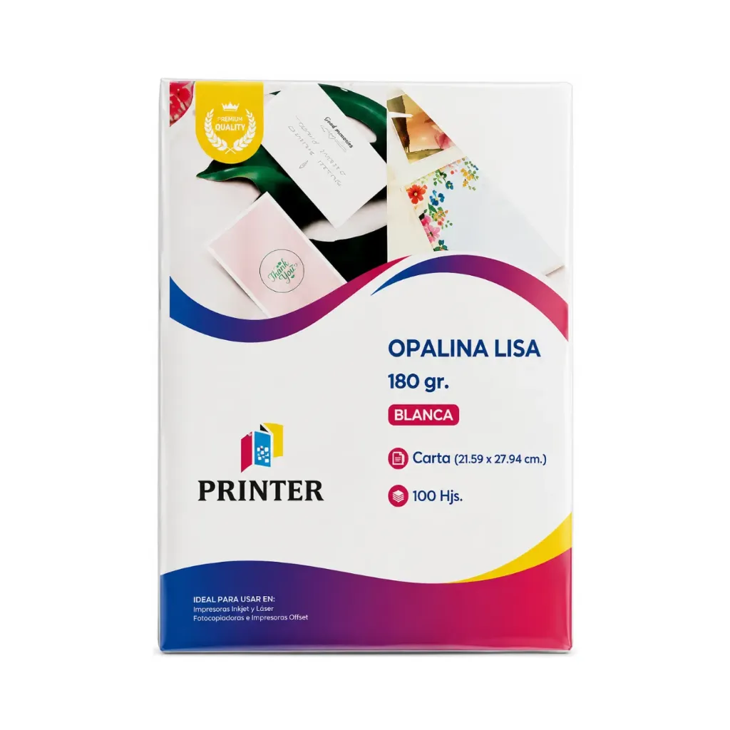 [3224] Pack 100 unidades Opalina lisa blanca tamaño carta 180 gramos - Aladdin