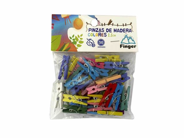 Perrito de madera colores 2,5cm 50 unidades - Finger / AA3183
