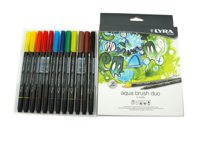 Lápices aqua brush duo punta pincel 12 colores - Lyra