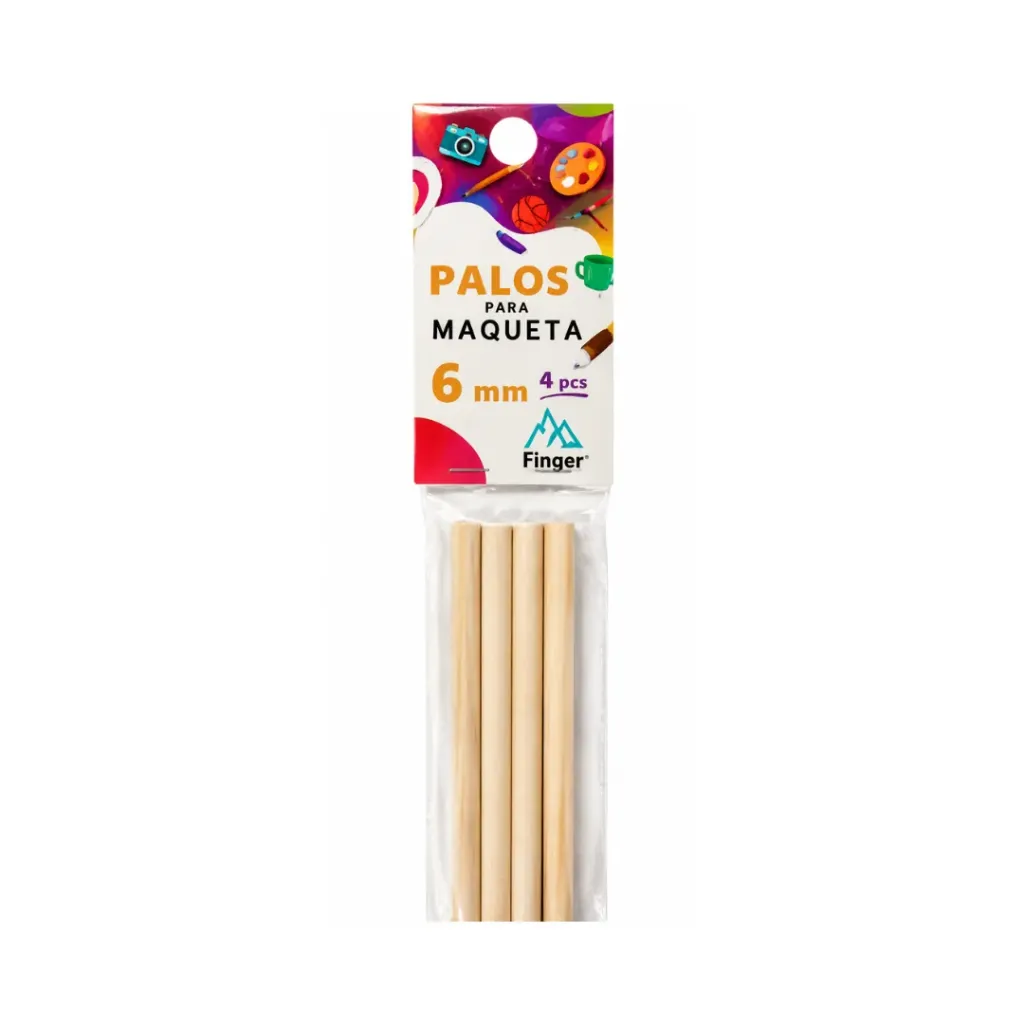 [3875] Palos maqueta 6mm redondo 4 unidades  -Finger