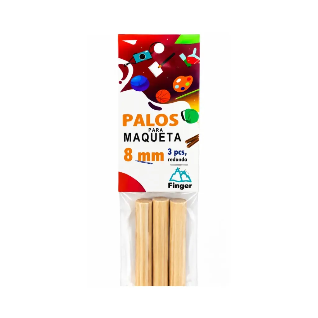 [3876] Palos maqueta 8mm redondo 3 unidades -FINGER