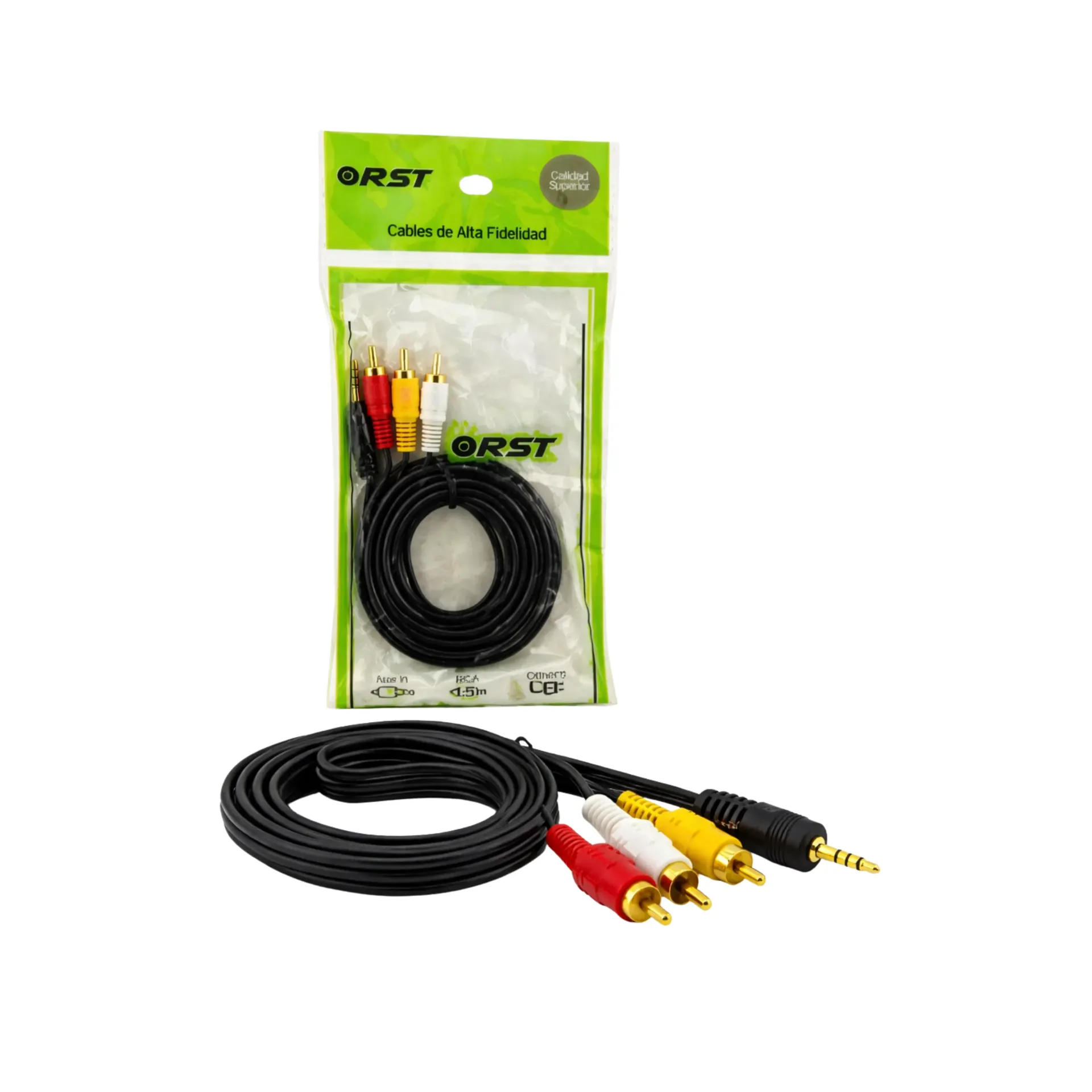 CABLE RCA 3X1 PLUG STEREO DORADO 9MM 1.5MT - Aladdin / 1170