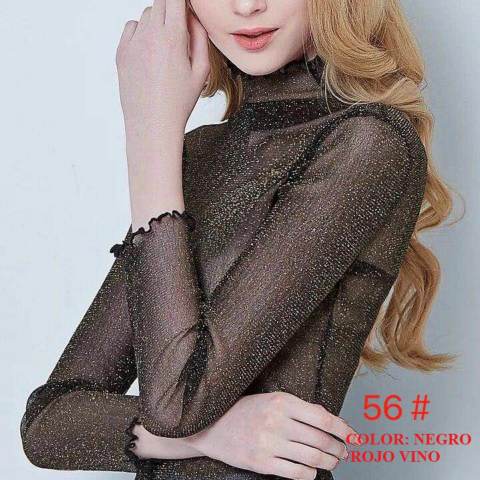 [4254] CAMISETA CON BRILLO CUELLO ALTO 56