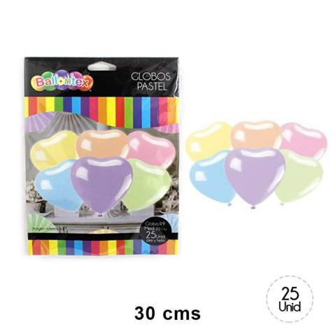 [4448] GLOBO CORAZON PASTEL NUM9 X 25UN 42770