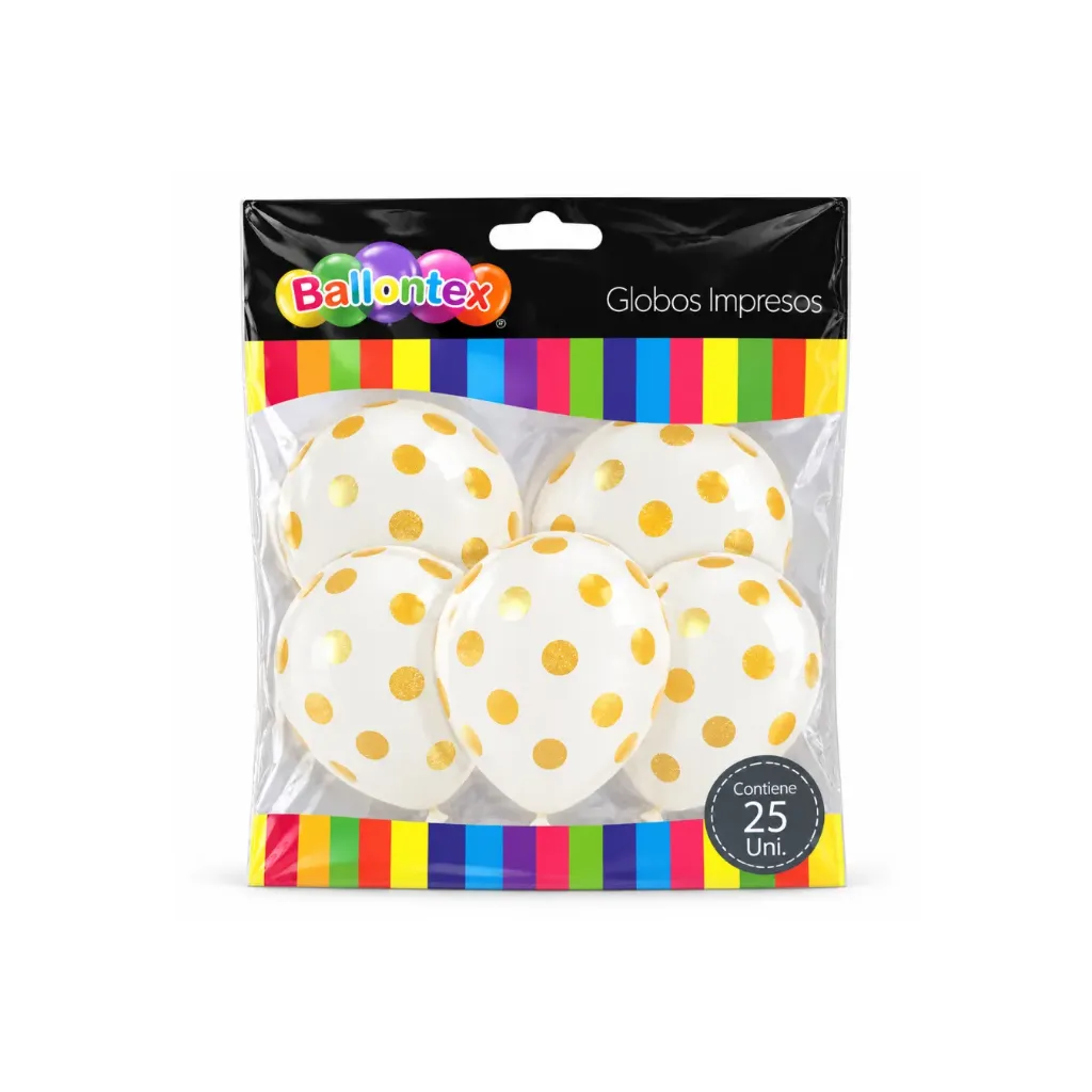 [4451] GLOBO BLANCO POLKA ORO NUM9 X 25UN 24524