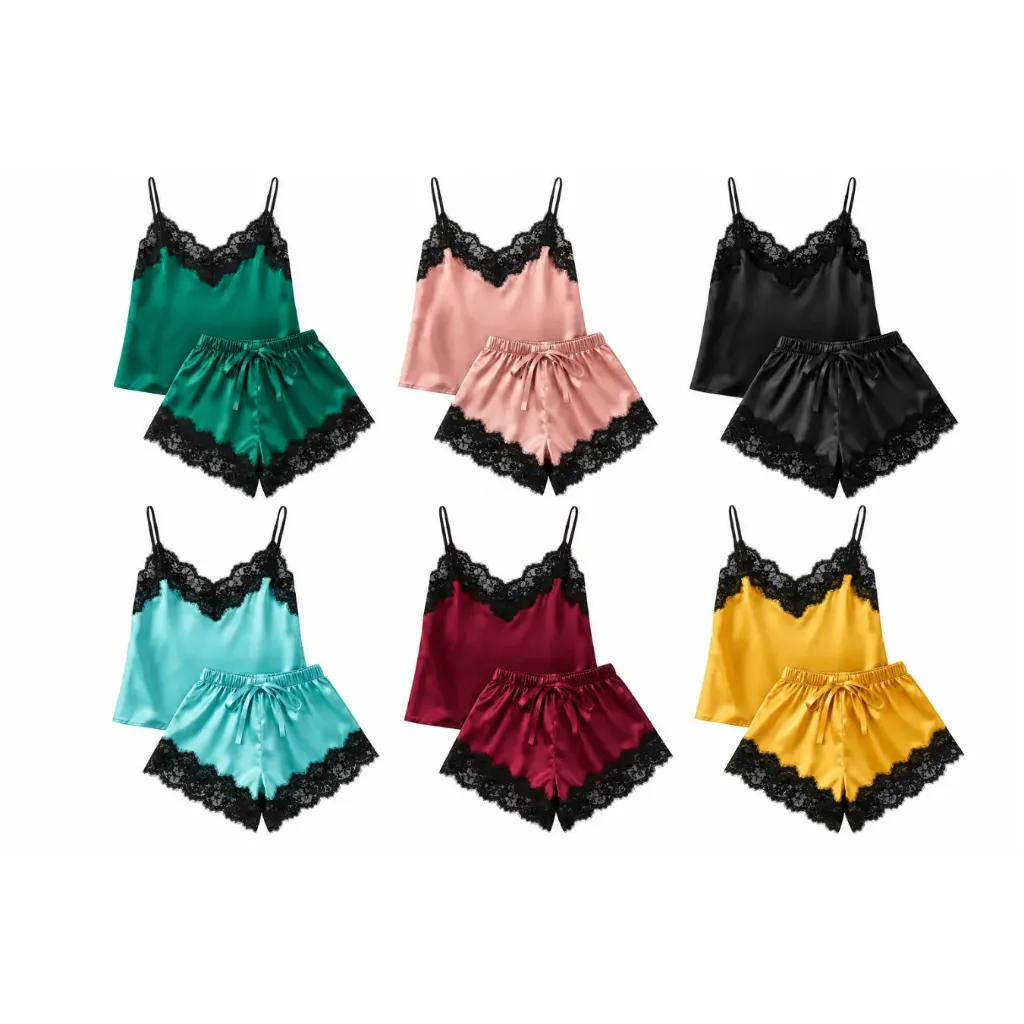[4553] PIJAMA 2PIEZA APLICACIONES ENCAJE NEGRO 8653