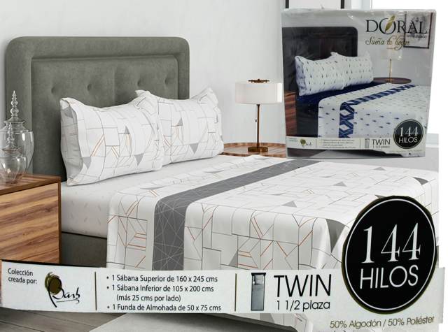 [4610] Set sabanas plaza 1 1/2 144 hilos - Doral