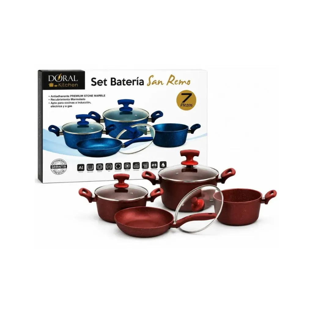 [4647] Set bateria de cocina San Remo rojo 7 unidades - Doral