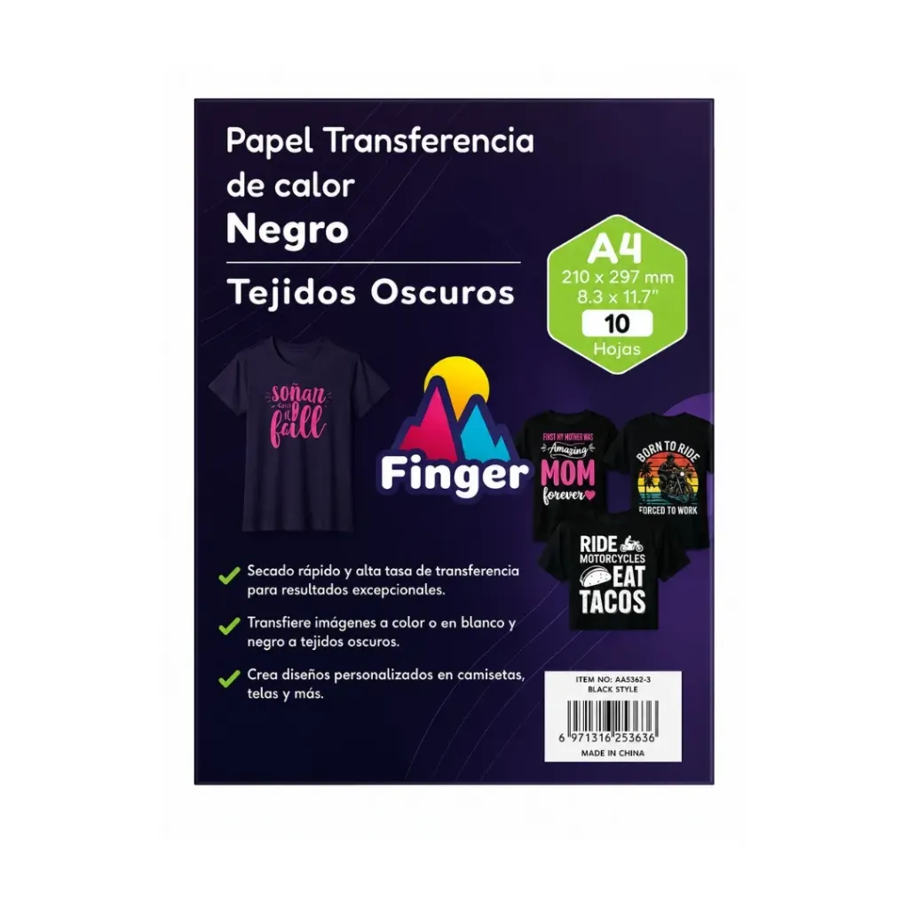Papel A4 sublimación tejido oscuros 10 hojas - Finger / AA4249