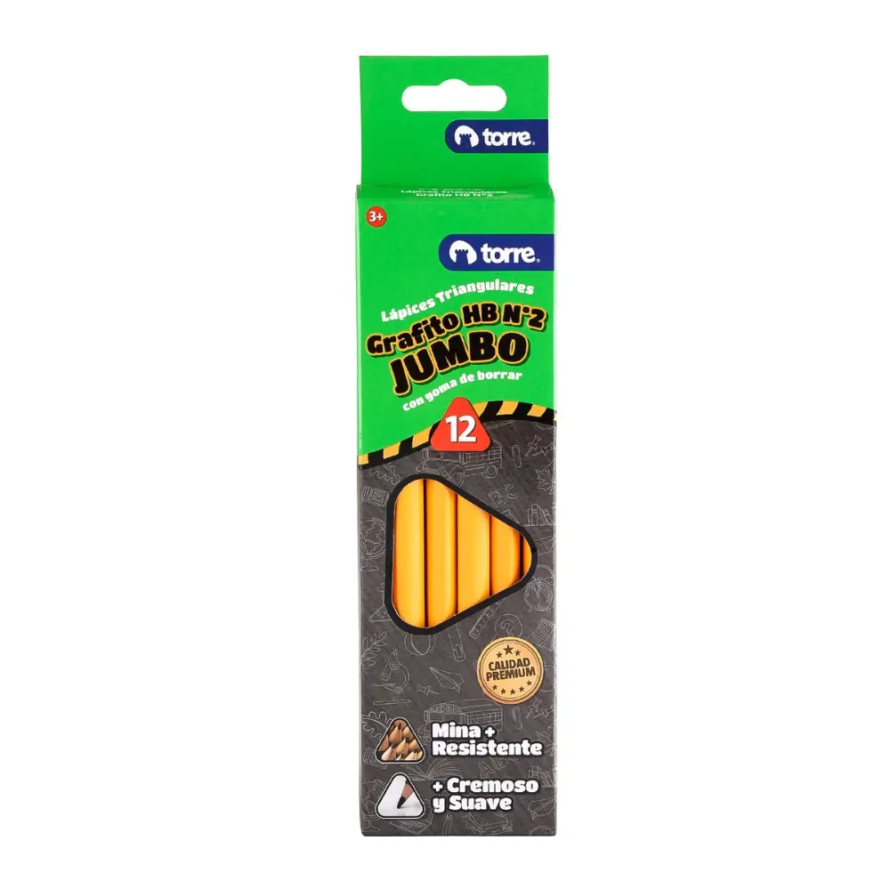 Lápiz grafito triangular jumbo 12 unidades - Torre