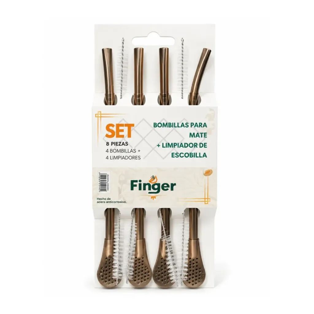 Bombilla mate cobre con limpiador 4 unidades - Finger / AA5835