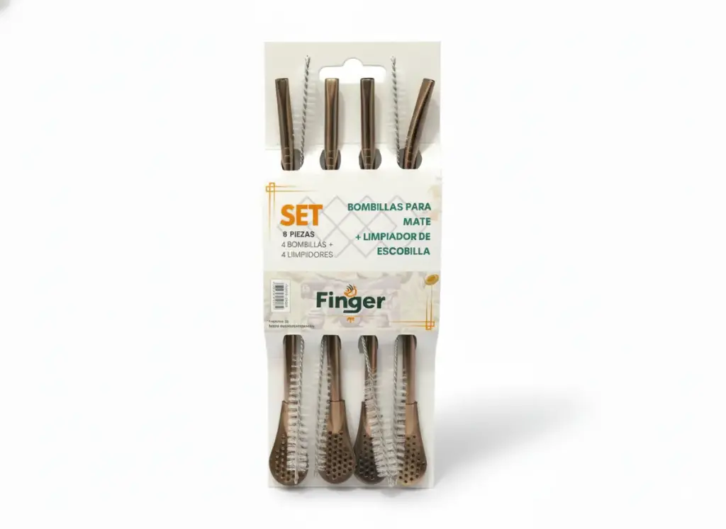 Bombilla mate cobre con limpiador 4 unidades AA5835 - Finger