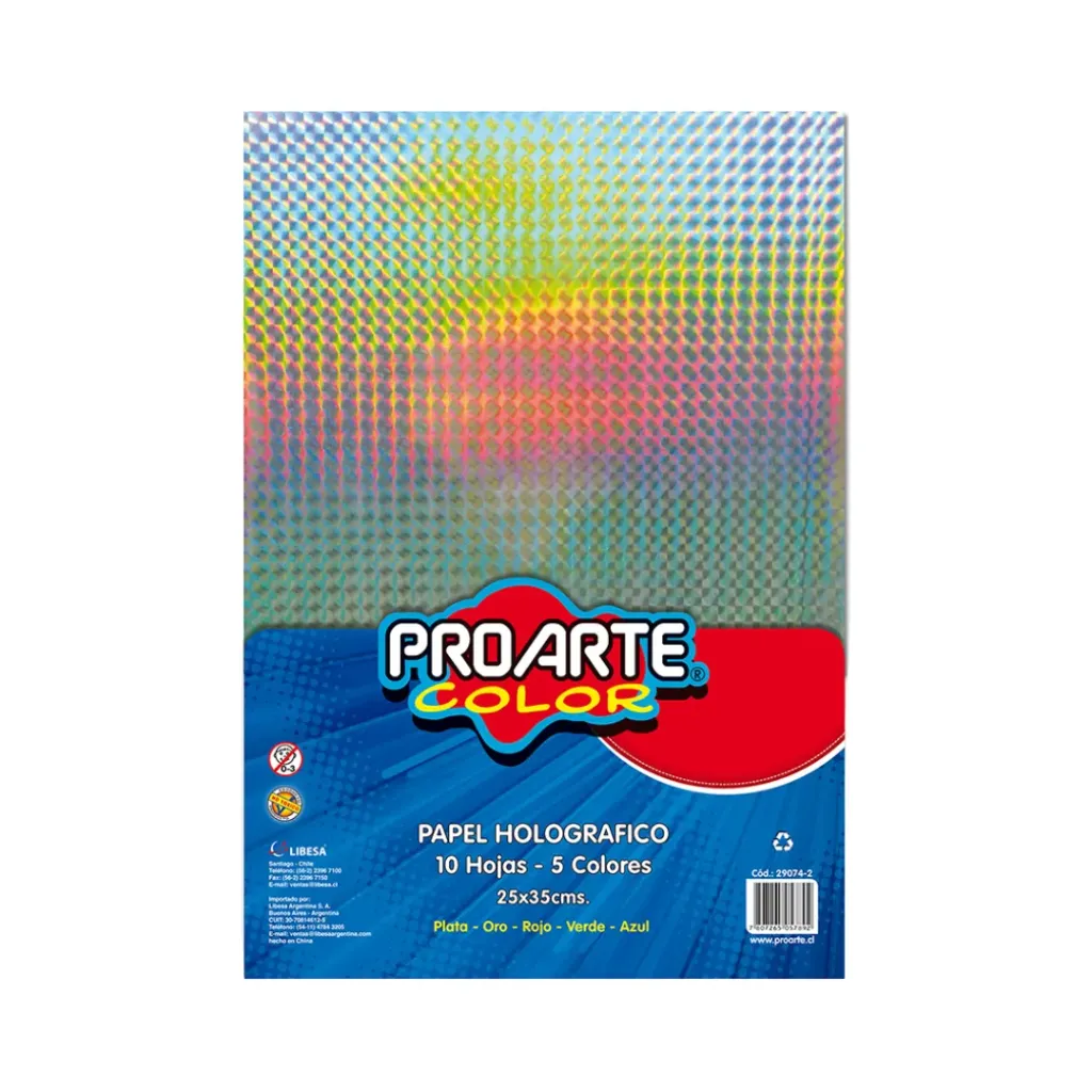 Papel holográfico set de 10 hojas 5 col A3 25x35 - Proarte