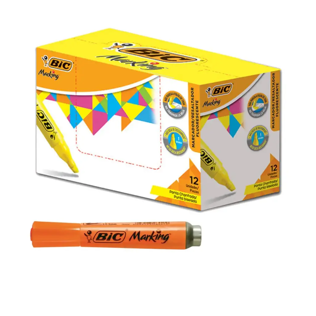 Destacador marking punta biselada 4 colores 12 unidades - Bic