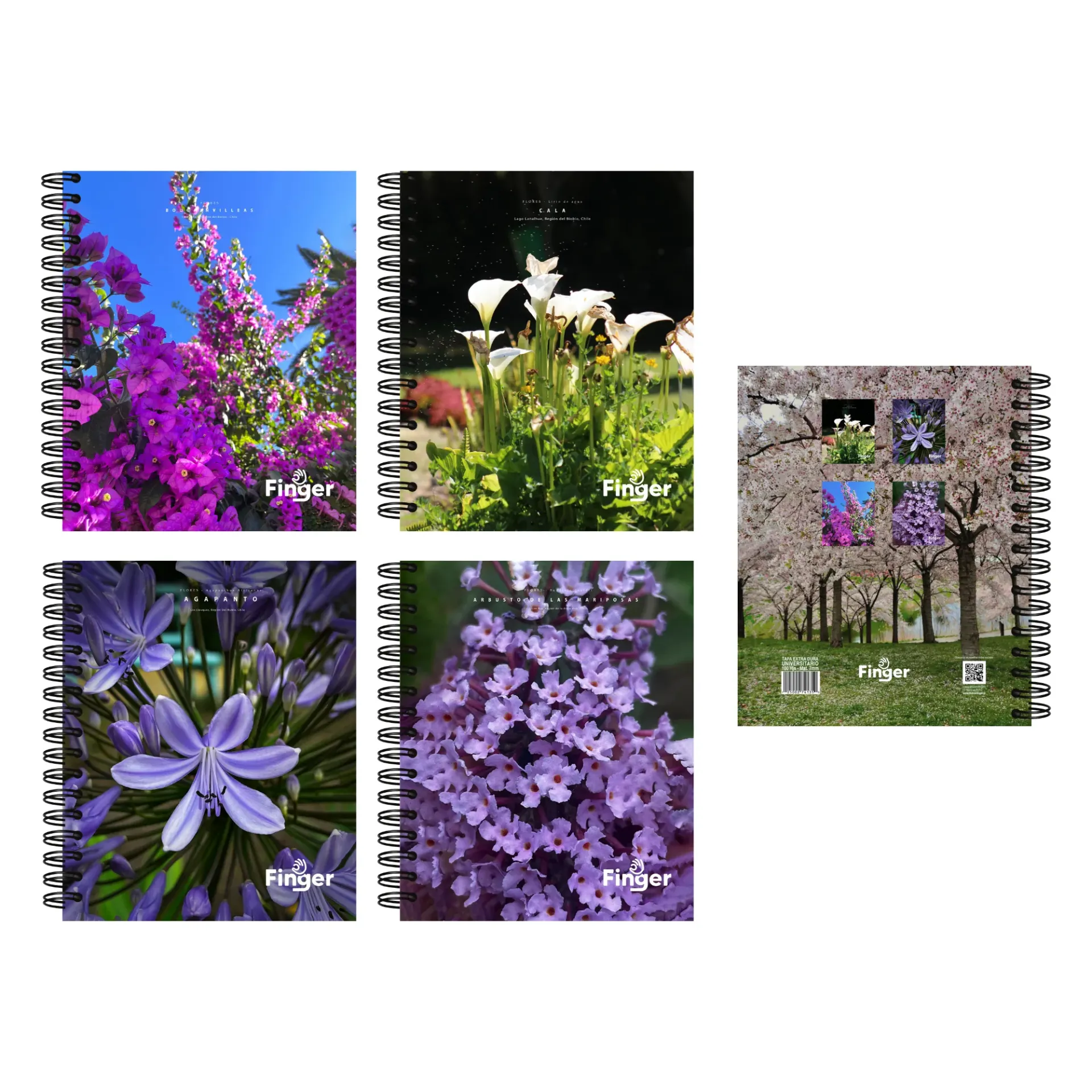 [4973- flores 3] Cuaderno universitario 7mm 100 hojas - Finger (flores)