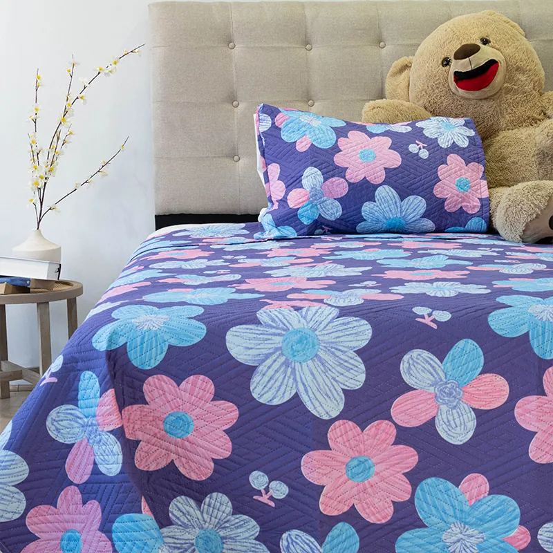 [5159-flores] Cubrecama quilt hotpress 1.5pl estampado infantil - Doral (flores)