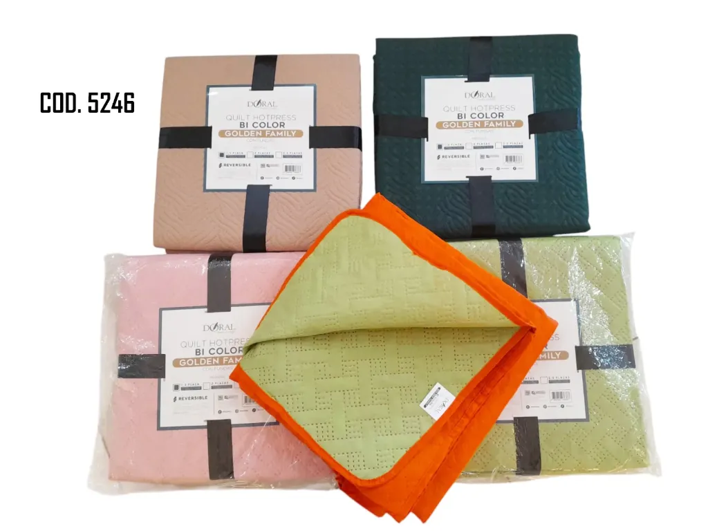 [5246] Cubrecama quilt golden family 1.5pl bicolor liso-Doral