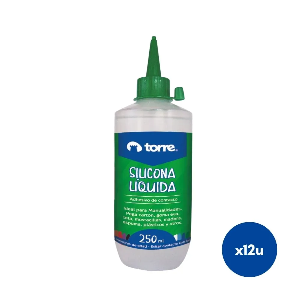 [kit-3034] Caja 12 unidades Adhesivo silicona líquida 250cc - Torre / 25491