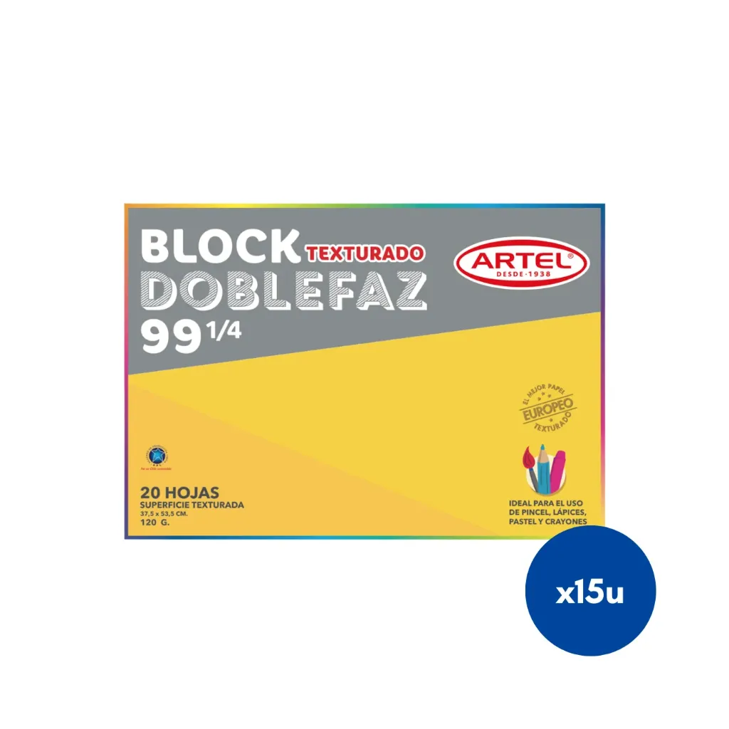 [kit-61] Caja 15 unidades block dibujo 99 1/4 doble faz 20 hojas - Artel