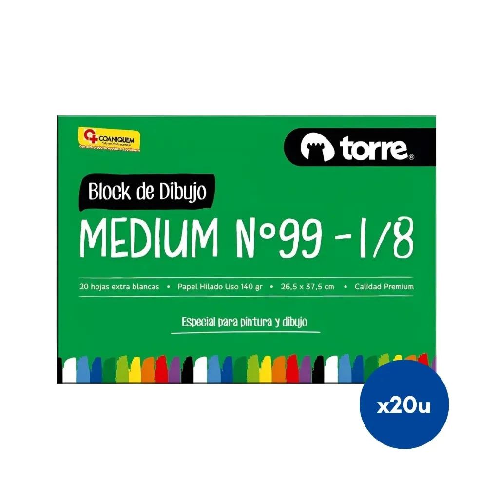 Caja 20 unidades Block dibujo tamaño 99 1/8 20 hojas - Torre / 17874