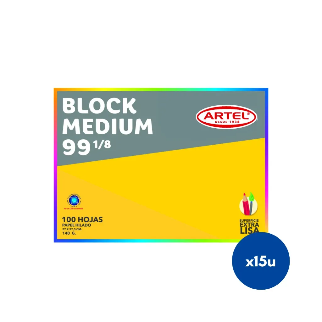 Caja 15 unidades Block dibujo Nº-99 1/8 PP9 20 hojas - Artel