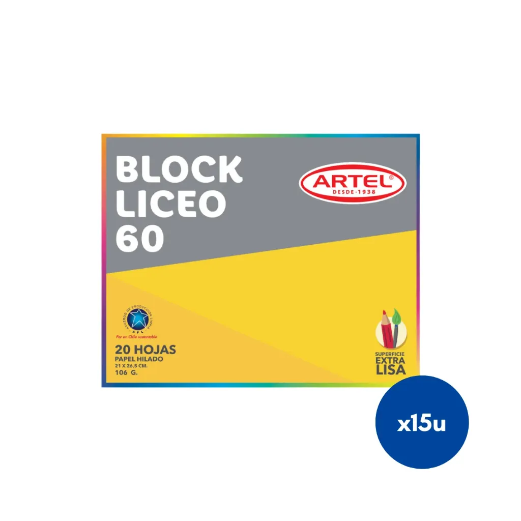 Caja 15 unidades Block liceo Nº60 PP6 20 hojas - Artel