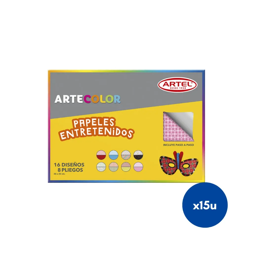 [kit-3125] Caja 15 unidades Block papel entretenido 8 hojas 16 diseños 26x35cm - Artel
