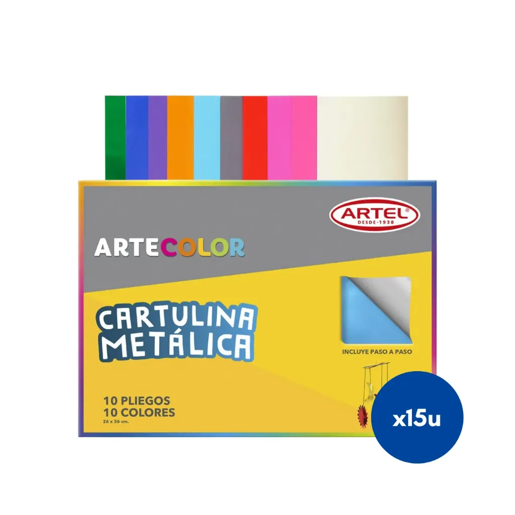 Caja 15 unidades cartulina metálica 10 colores 25x35cm - Artel