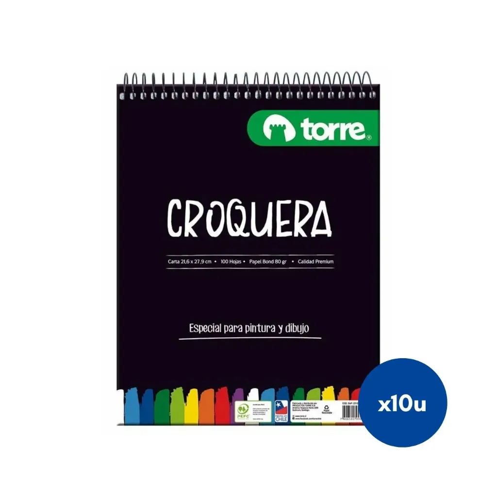Caja 10 unidades Croquera tamaño carta - Torre / 23120