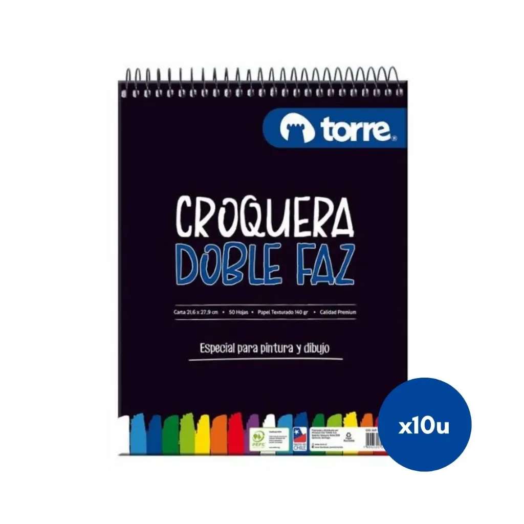 Caja 10 unidades croquera tamaño carta doble faz - Torre / 24340