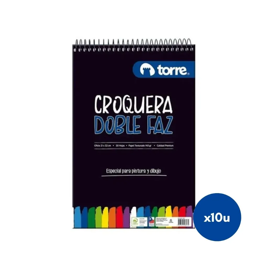 [kit-4810] Caja 10 unidades Croquera tamaño oficio doble faz - Torre / 24341