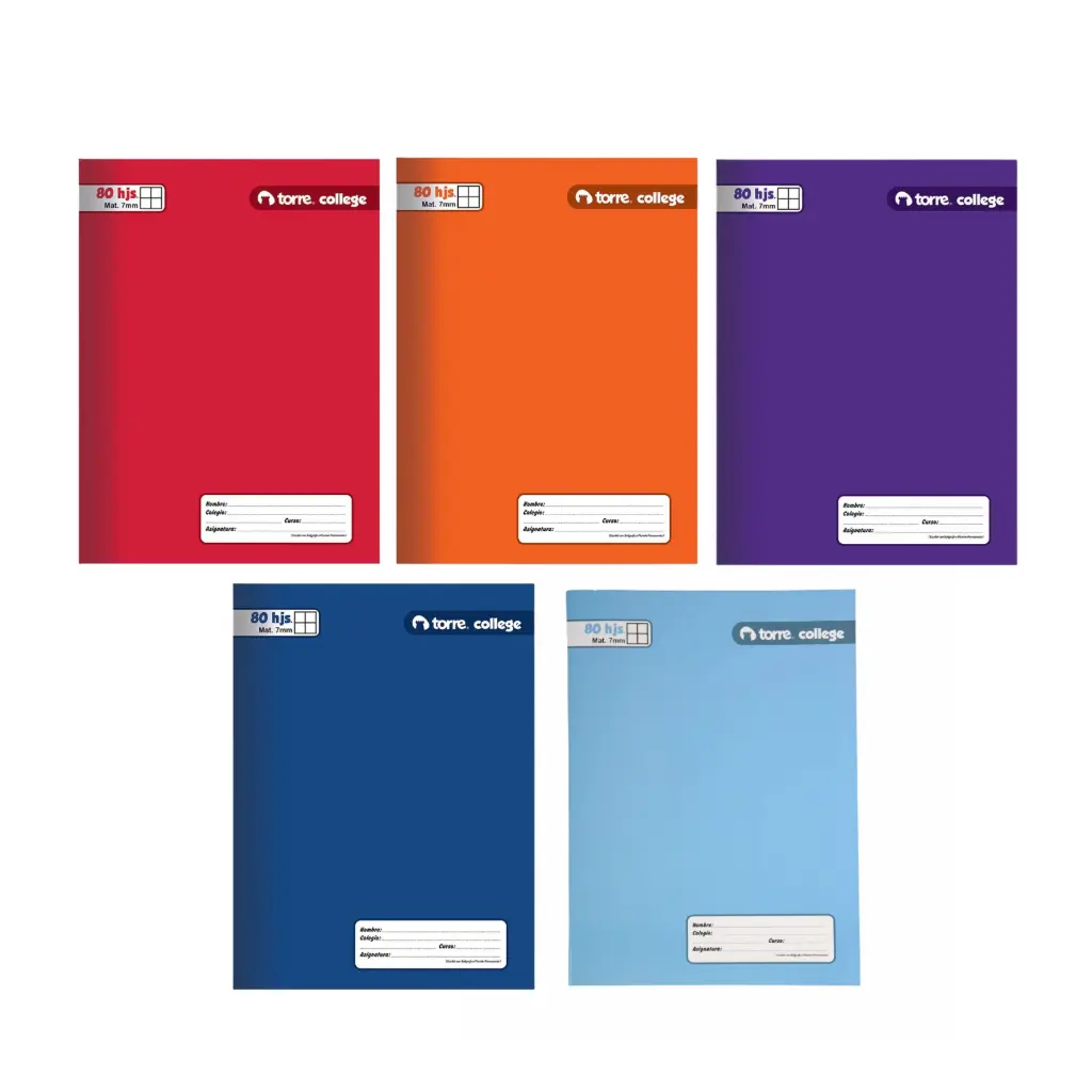 Pack 10 unidades Cuaderno college liso 7mm 80 hojas - Torre / 11926