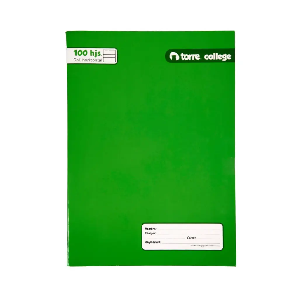 [kit-4824] Pack 10 unidades Cuaderno college liso caligrafía horizontal 100 hojas - Torre / 26239