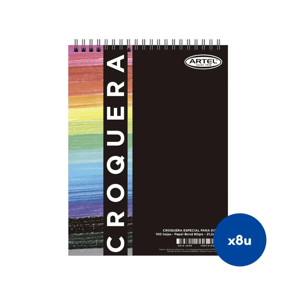 Pack 8 unidades Croquera tamaño oficio bond 80grs 100 hojas - Artel